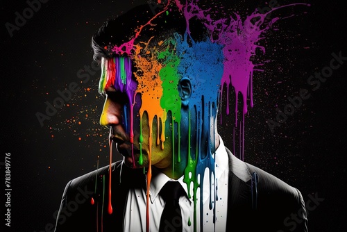 Colorful Rainbow Melting Design Wallpaper of a Man in a Suit and Tie Covered in Paint - Creative and Colorised photo