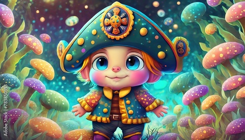 OIL PAINTING STYLE CARTOON CHARACTER Multicolored cute baby KIDS in a pirate costume