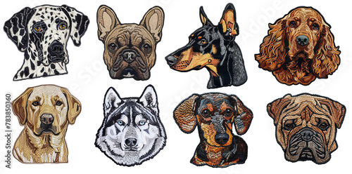 Dogs breeds embroidered patch badge set on transparent background