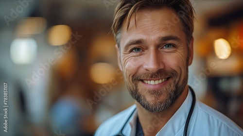A smiling man with a stethoscope. photo