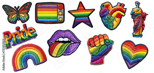 Pride power embroidered patch badge set on transparent background