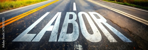Labor typography on road representing International Labor Day
