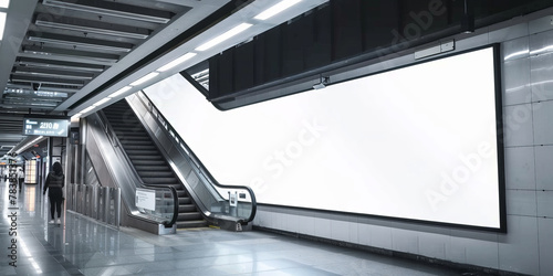 A mockup of an empty blank billboard on modern subway station, with a white blank screen on a digital display , Billboard Banner signage, poster 