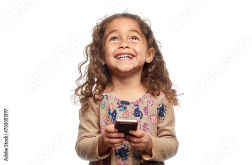 Young Girl Happy with Phone on Transparent