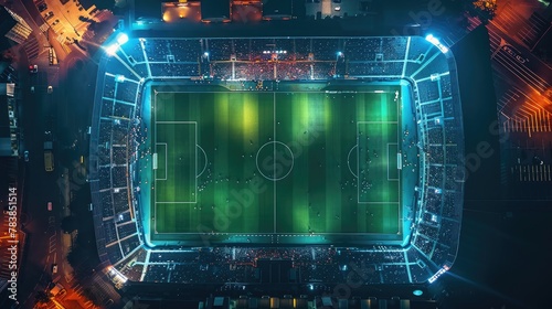 night light stadium High angle aerial drone view for league, championship and tickets concept. or developing skills and achievements
