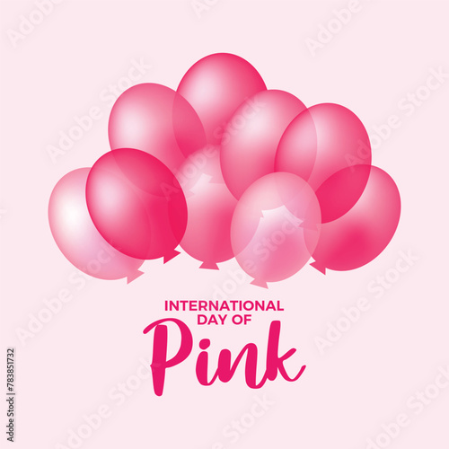 International Day of Pink in April poster vector illustration. Pink inflatable balloons icon vector. Template for background, banner, card. Against bullying, discrimination, homophobia, transphobia
