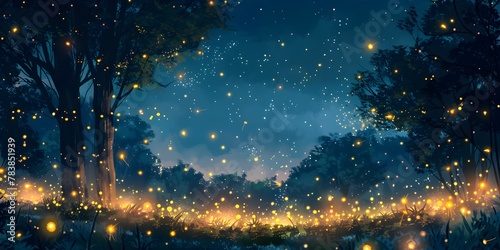 Enchanting Firefly Dance under the Twilight Glow in the Lush Forest Meadow