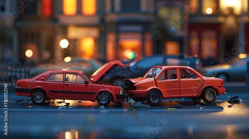 Realistic depiction of an auto accident involving two cars on a city street © Chingiz