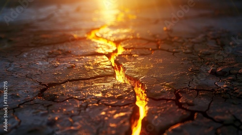 Dramatic illustration of a crack in the ground with a glowing light effect, symbolizing rupture and transformation