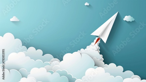 Vector illustration of a paper plane's journey, rising and then crashing. The white airplane photo