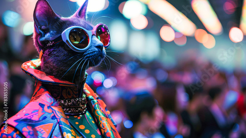 Stylish Cat in Sunglasses at Vibrant Party Scene
