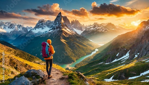 Mountain travel hike people adventure man summer journey tourism group sunset trekking. Hike travel woman mountain walk active backpack nature together sport young trail outdoor tourist hiker person