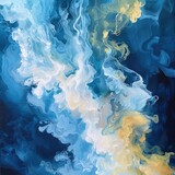Cascading waterfall of smoke in cerulean and lemon