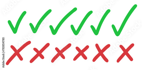 Green Checkmarks and Red Crosses Set
