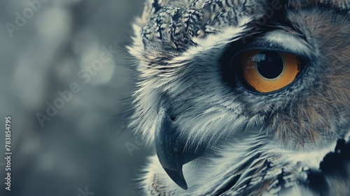  Piercing gaze of an owl in close-up. photo