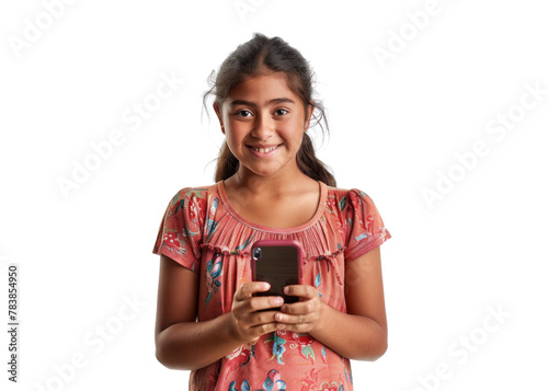 Girl With Phone Smiling on Transparent Background