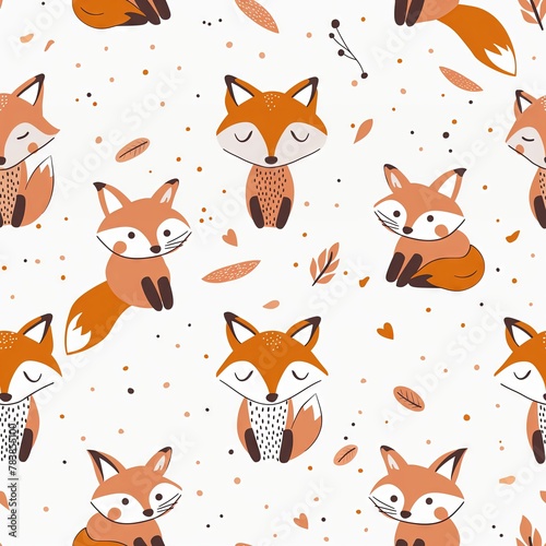 Foxes and Leaves Dance on White Canvas