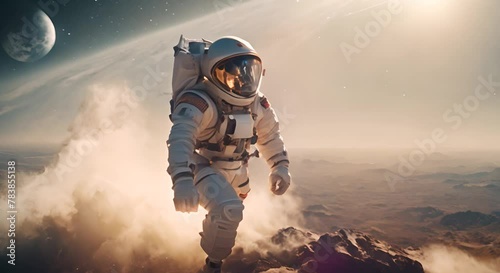 Astronaut Walking on Rocky Surface photo