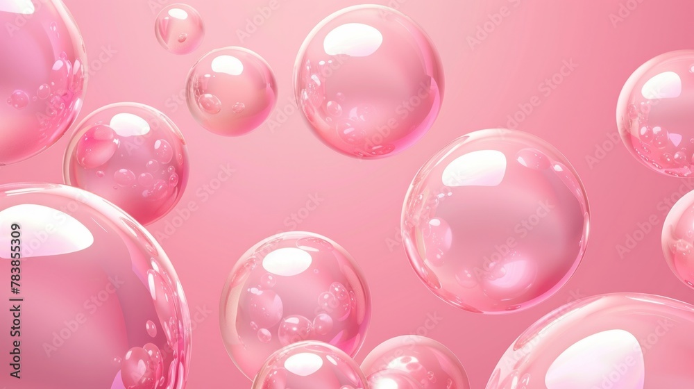 A playful background featuring pink glossy bubbles, adding a touch of realism and fun to any design A playful background featuring pink glossy bubbles, adding a touch of realism and fun to any design
