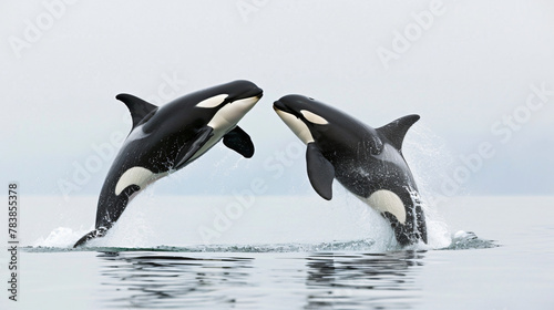 KILLER WHALE jumping oscines orca PAIR LEAPING