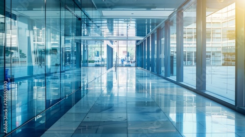 Reflective glass walls of a modern office building