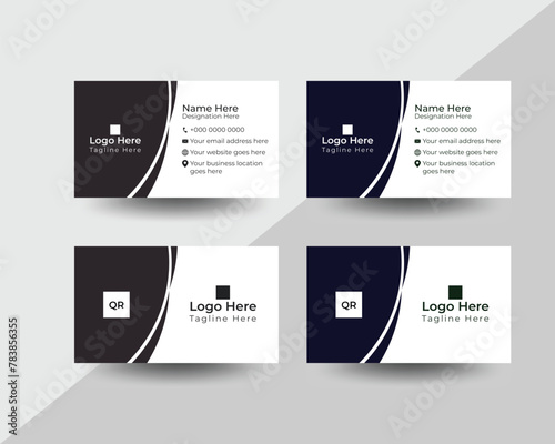 Creative and lawn care double sided modern and professional business card template. Simple and clean design with natural  shapes, a logo and some essential information with black and navy blue color.