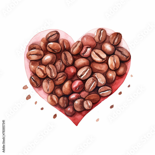 A Unique Coffee beans arranged in a heart shape clipart, watercolor illustration clipart, isolated on white background © ANNetz_PK