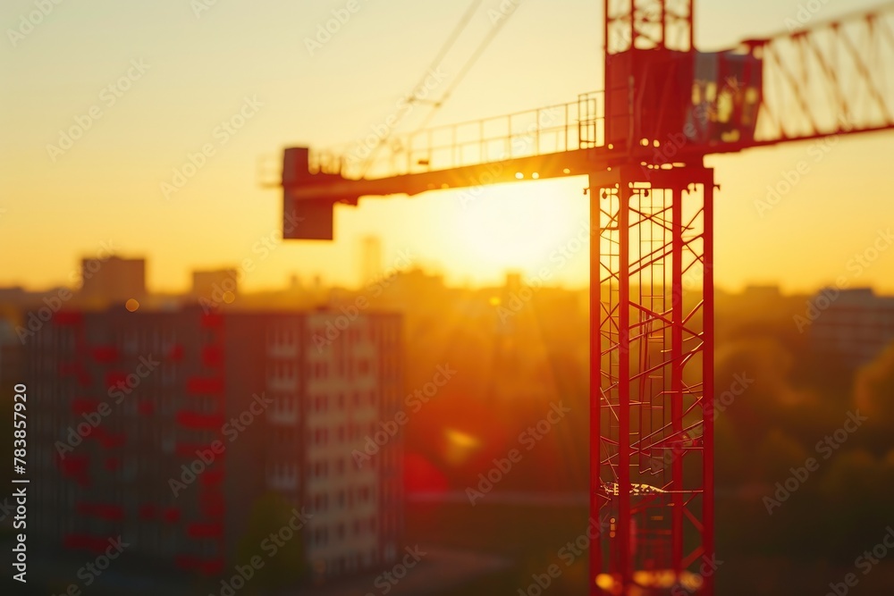 Tower Crane at Sunrise: Green Energy Landscape