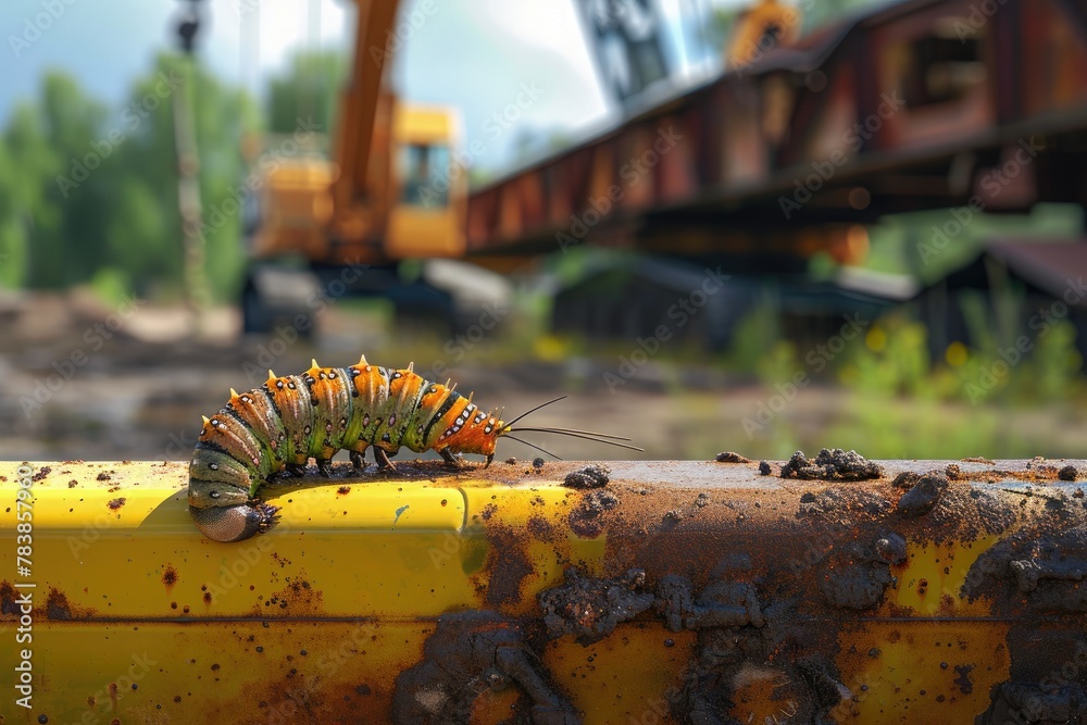 Fototapeta premium Construction Site Elegance: Caterpillar on Steel
