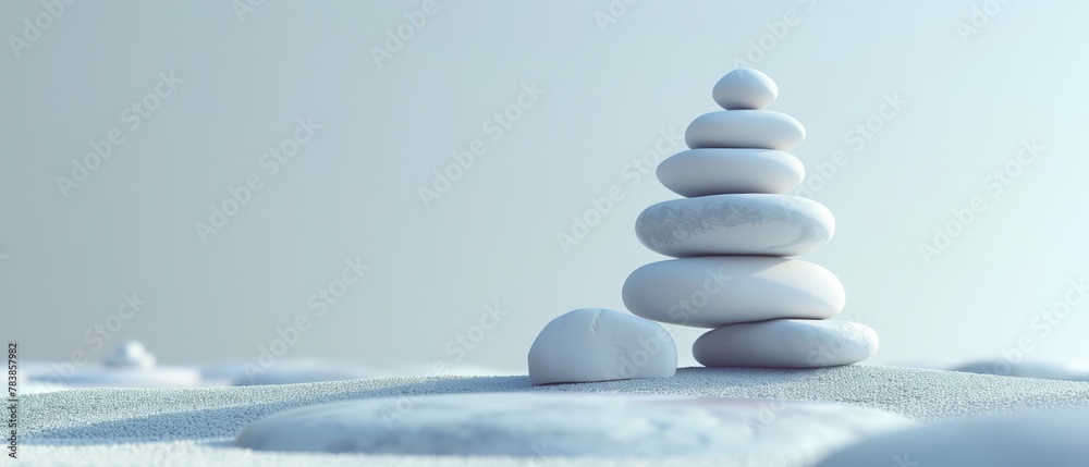 Fototapeta premium Zen Stones Balanced in Tranquility, Simplicity, and Shadow, Copy Space
