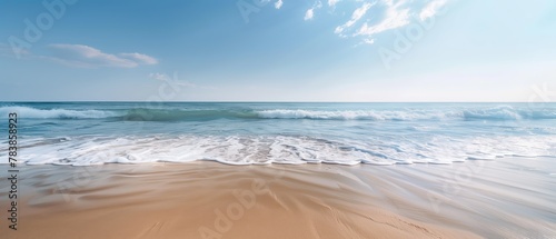Serene Ocean View with Calm Waves and Sandy Shore  Copy Space