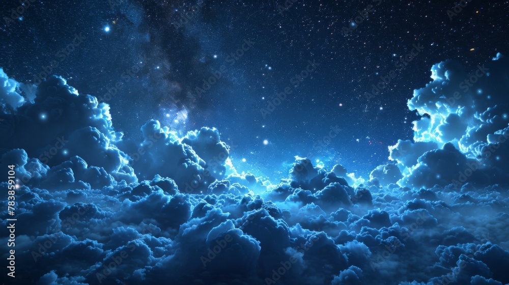 Fototapeta premium Space night sky blue background