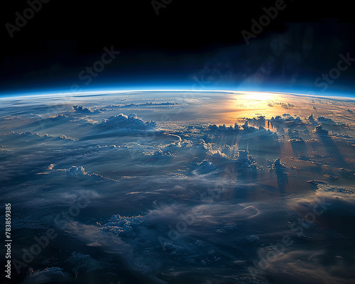 Blue sunrise  view of earth from space AI-generated Image