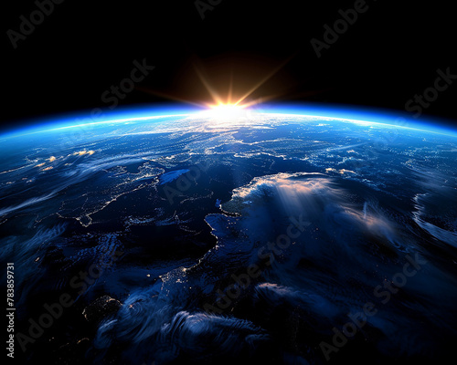 Blue sunrise, view of earth from space AI-generated Image