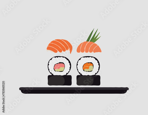 Sushi Rolls en assortiment sur les ondes. Concept de lévitation. fond noir