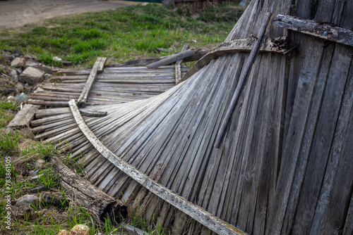 The fallen broken wooden fence, abstract view photo