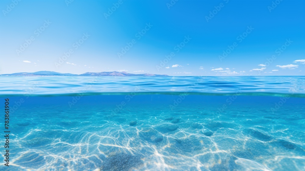 Fototapeta premium A very beautiful sea or ocean background,Blue sea and blue sky 