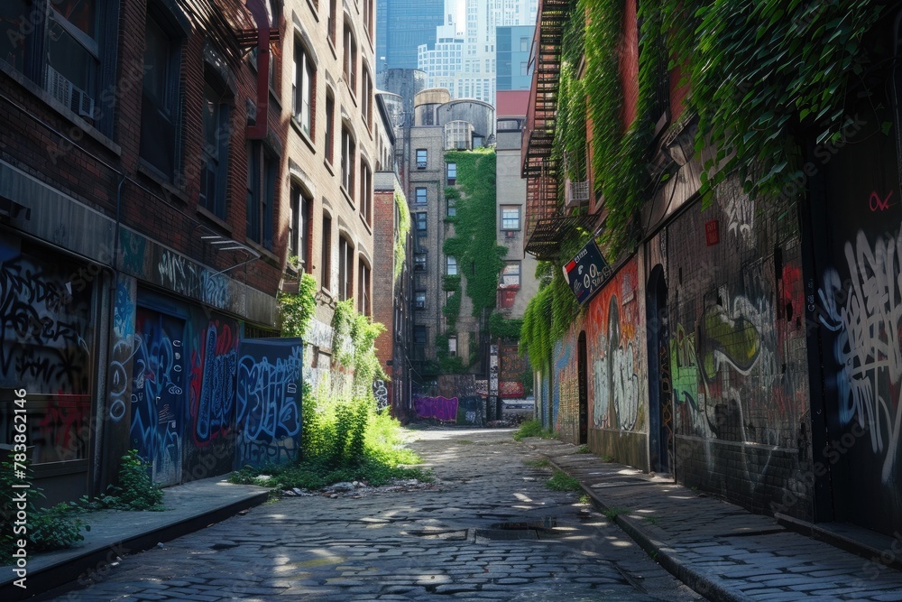 Fototapeta premium Concrete Jungle Serenity: Hidden Pathways