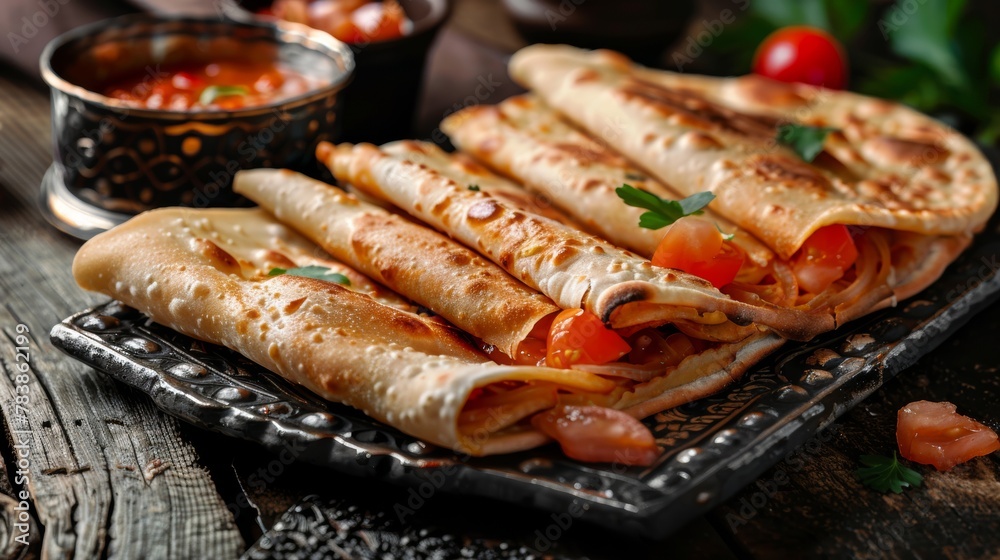 Mhajeb is a traditional Algerian envelope cake