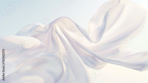 Luxury background design. 3D rendering. White smooth elegant silk fabric against the sky. The satin texture of luxury fabric can be used as an abstract background.