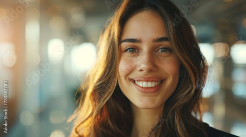 Wallpaper Mural Happy young business woman smiling on a business office background Torontodigital.ca