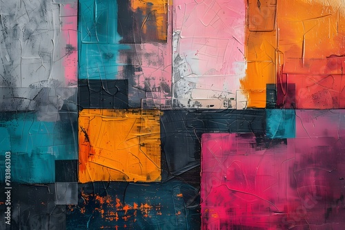 Textured Abstract Geometric Painting in Bold Colors