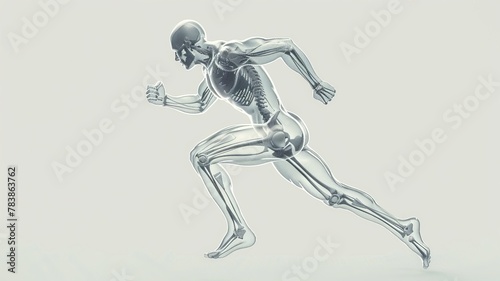 A dynamic wireframe of a running athlete  capturing the motion and form of the human body in action.3D rendering