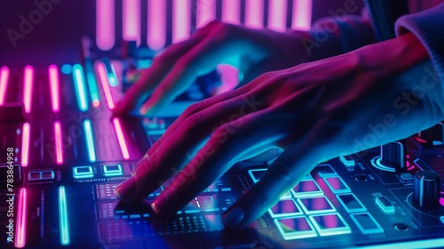 Neon Beats: A DJs Hands Commanding the Electric Night © utaem2022
