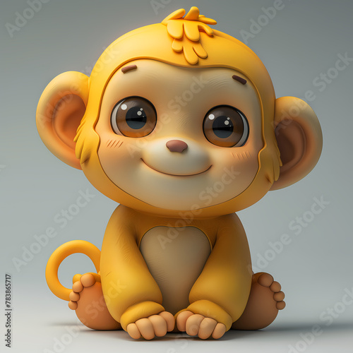 A cute and happy baby monkey 3d illustration