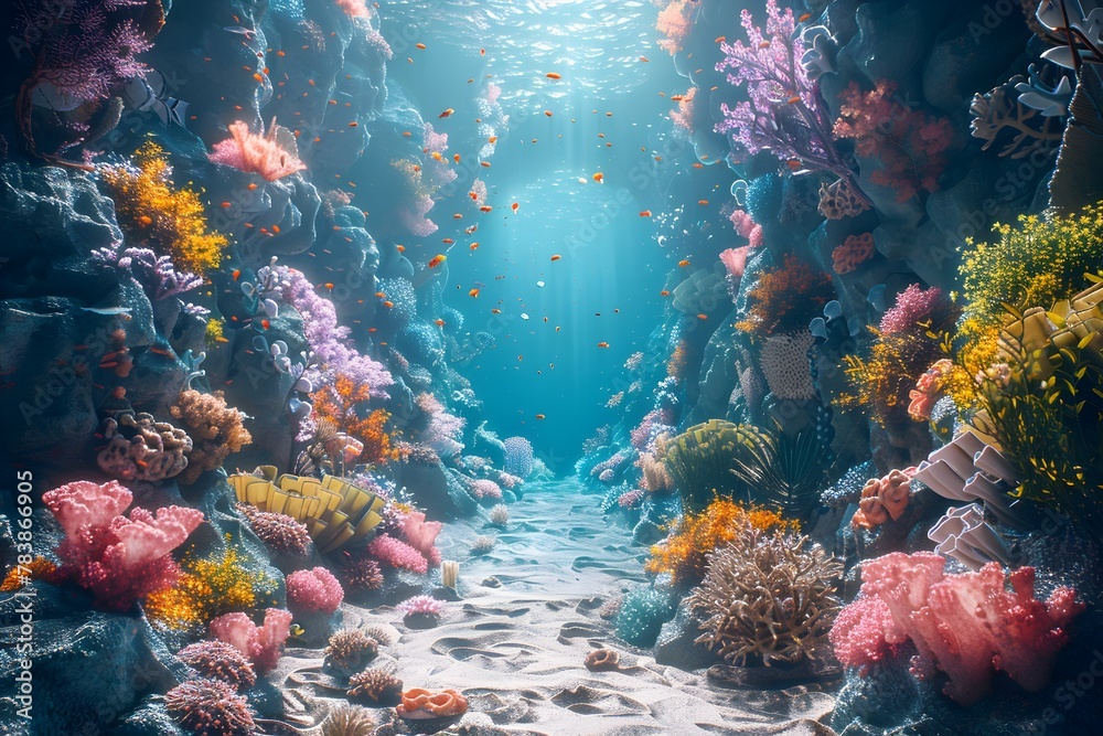 Obraz premium Adventure Awaits Beneath the Waves - 3D Journey to the Vibrant Coral Depths of the Ocean