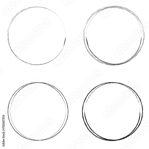 Hand drawn circles sketch frame set. Scribble line circle. Doodle circular Round logo design elements drawn by brush. Vector illustration on a isolation white background .