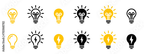 Light Bulb icon set. Idea icon symbol vector.  Lamp icon set. Idea lamp icon collection. Light bulb icon. Idea Symbol, logo illustration. 
