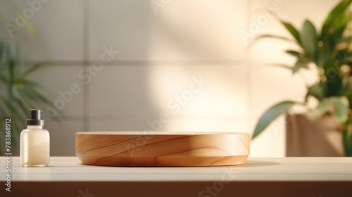 Wooden podium for bathing and spa products 