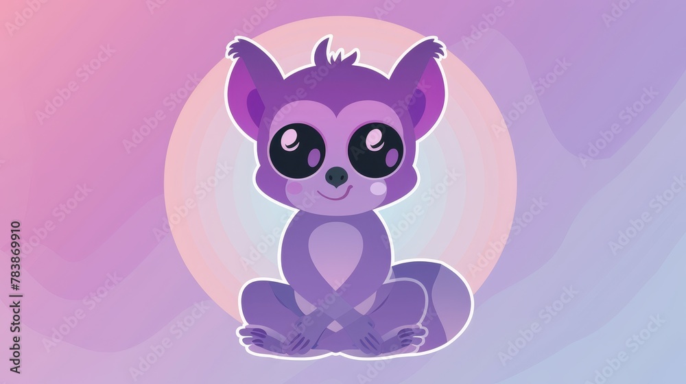   A purple animal with black spots sits atop a purple backdrop, surrounded by a pink circle within the scene